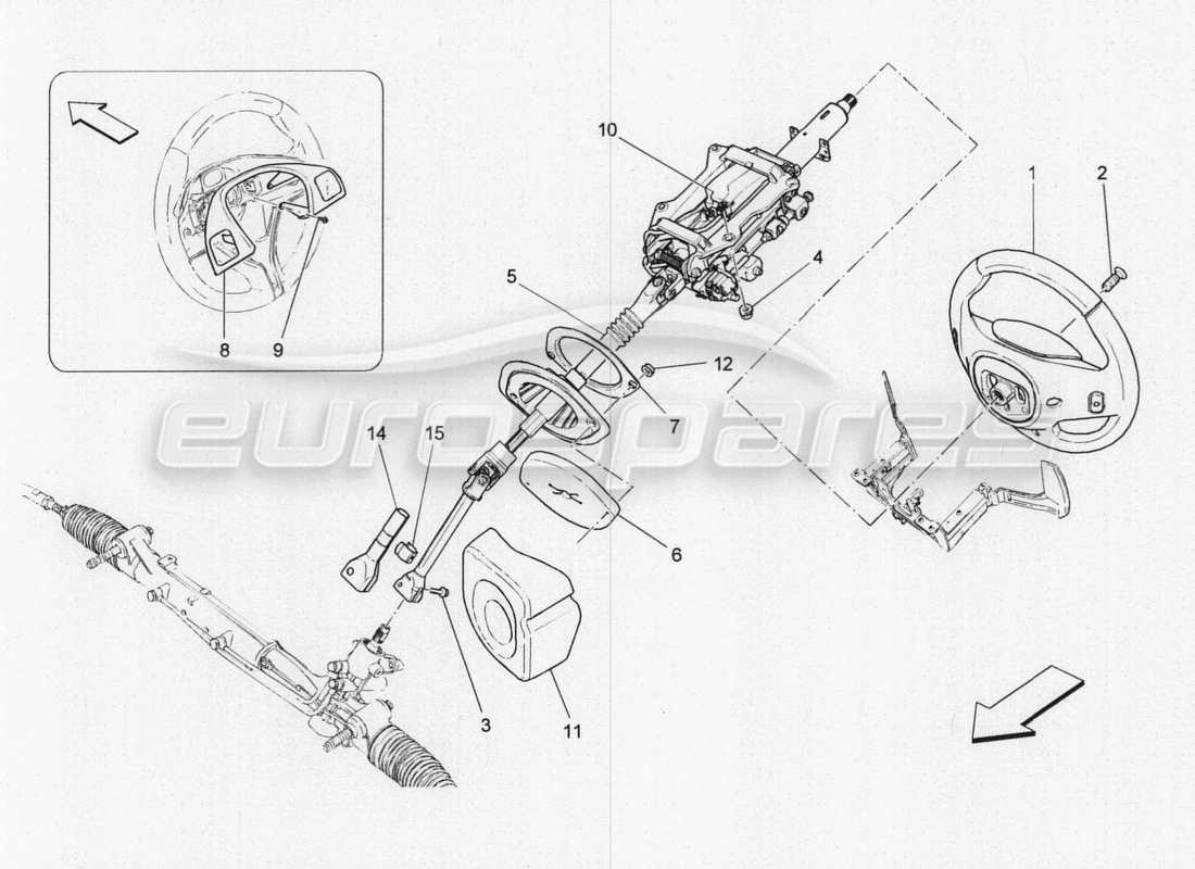 maserati qtp. v8 3.8 530bhp 2014 auto schema delle parti del piantone dello sterzo e dell'unità del volante