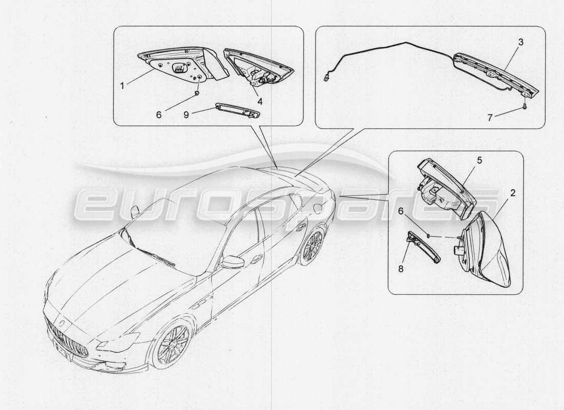 maserati qtp. v8 3.8 530bhp 2014 auto cluster di luce posteriore diagramma delle parti