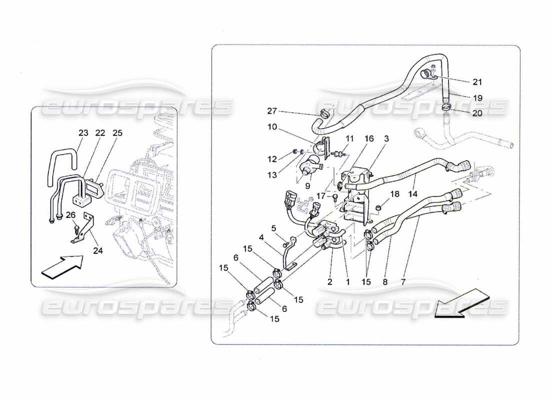 maserati qtp. (2010) 4.7 unità a c: diagramma delle parti dei dispositivi del vano motore