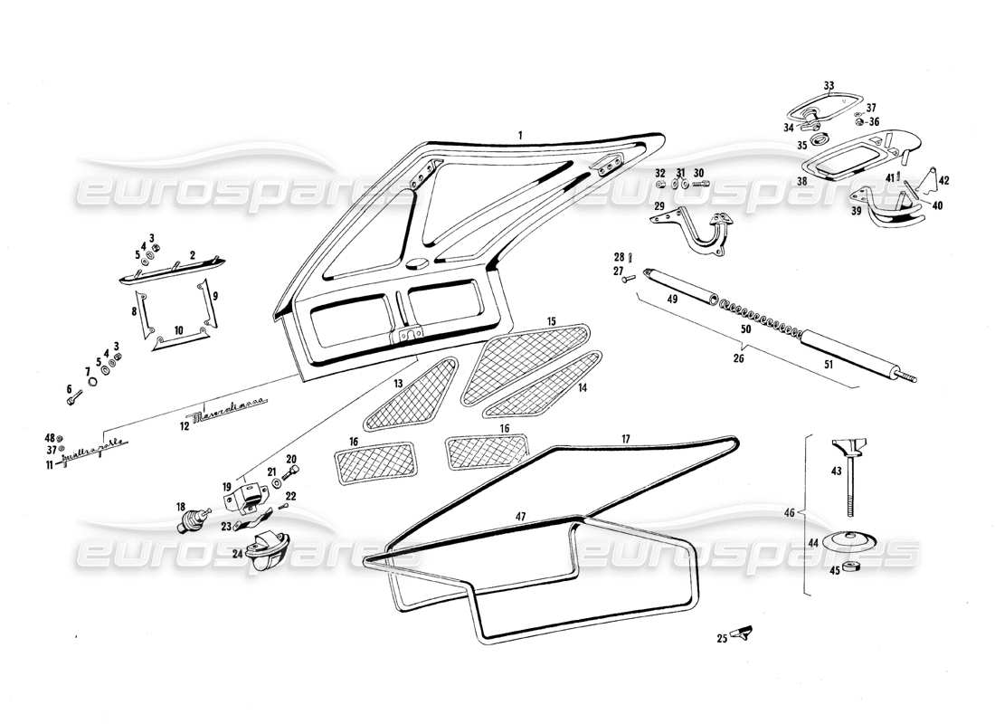 maserati qtp.v8 4.7 (s1 & s2) 1967 vano bagagli schema delle parti