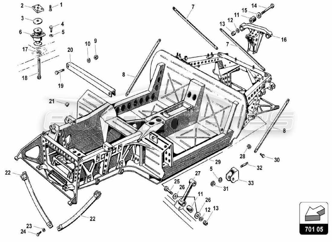 lamborghini miura p400s elementi del telaio centrale diagramma delle parti