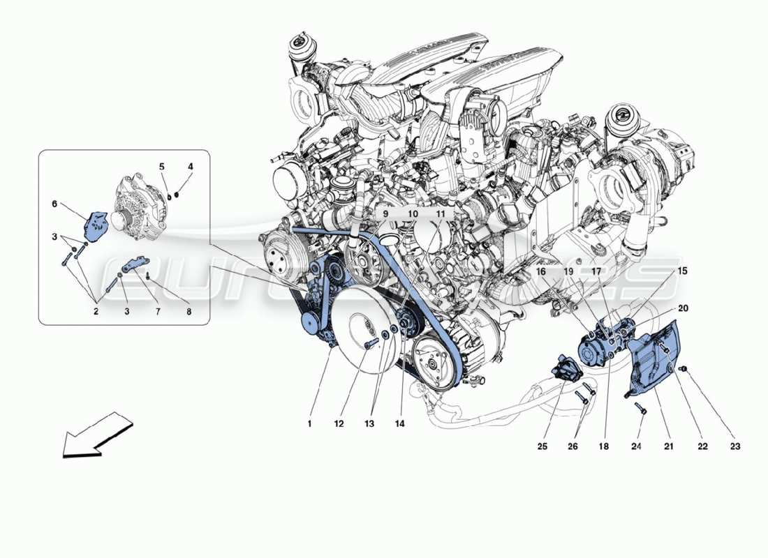 ferrari 488 challenge diagramma delle parti del motorino di avviamento