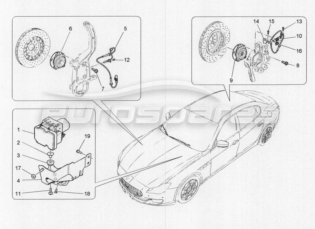 maserati qtp. v8 3.8 530bhp 2014 auto diagramma delle parti dei sistemi di controllo della frenatura