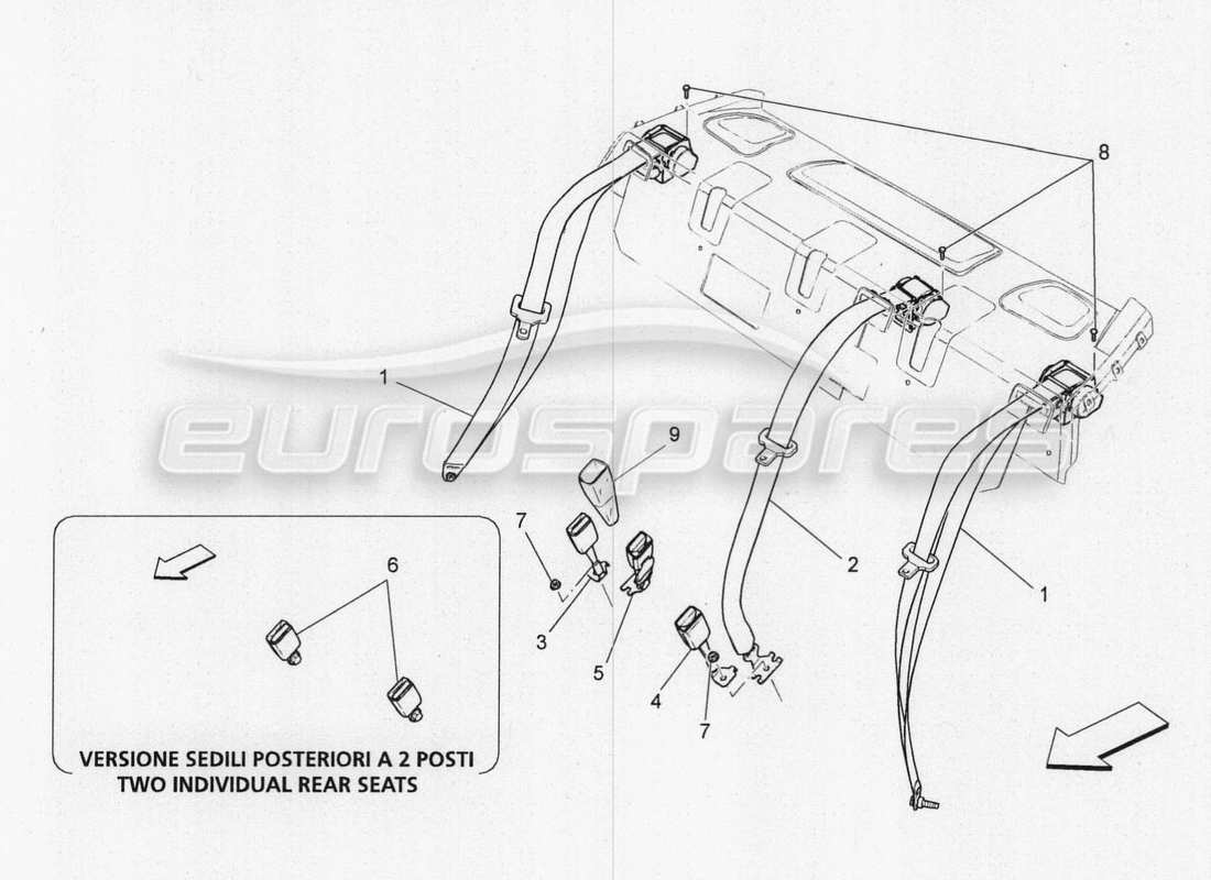 maserati qtp. v8 3.8 530bhp 2014 auto cinture di sicurezza posteriori schema delle parti