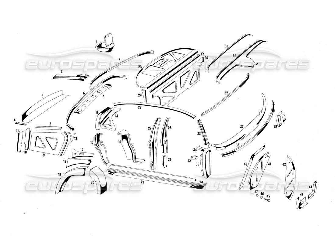 maserati qtp.v8 4.7 (s1 & s2) 1967 diagramma delle parti dei pannelli interni