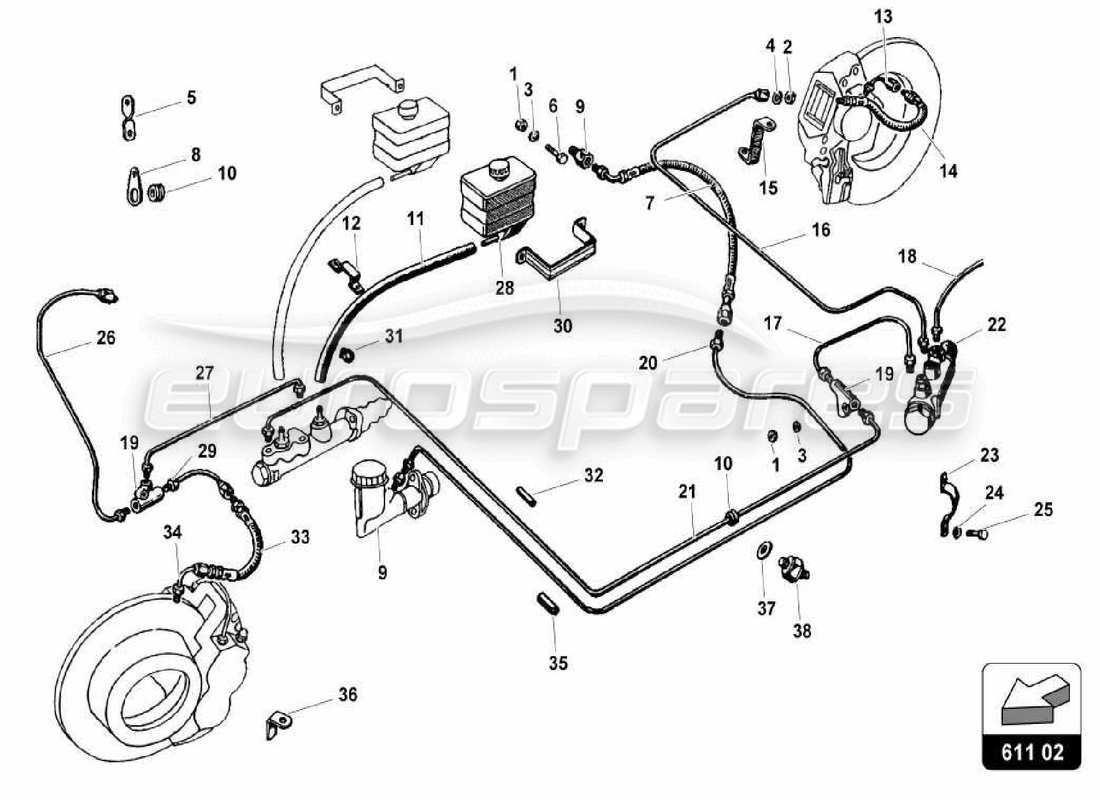 lamborghini miura p400s sistema di frenaggio diagramma delle parti