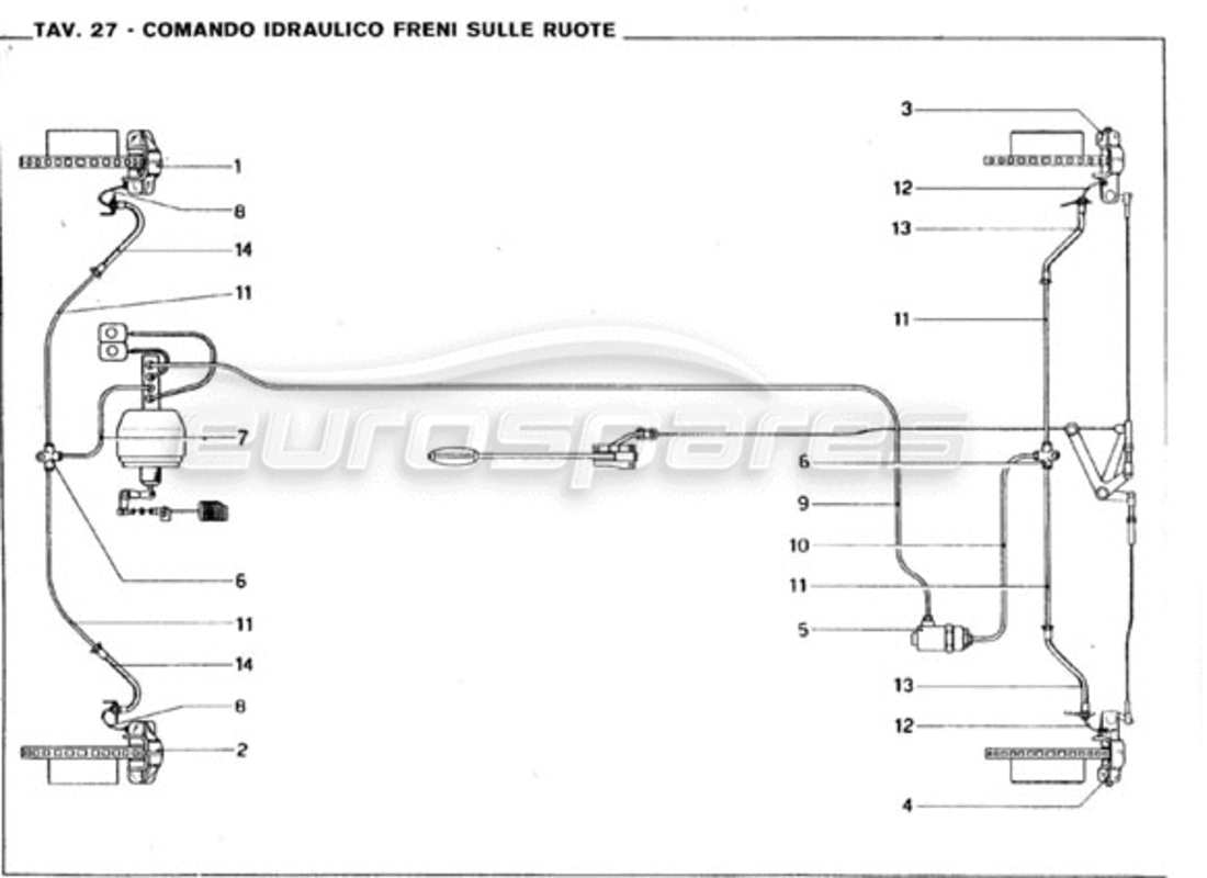 ferrari 246 gt series 1 schema parziale dell'impianto frenante idraulico sulle ruote