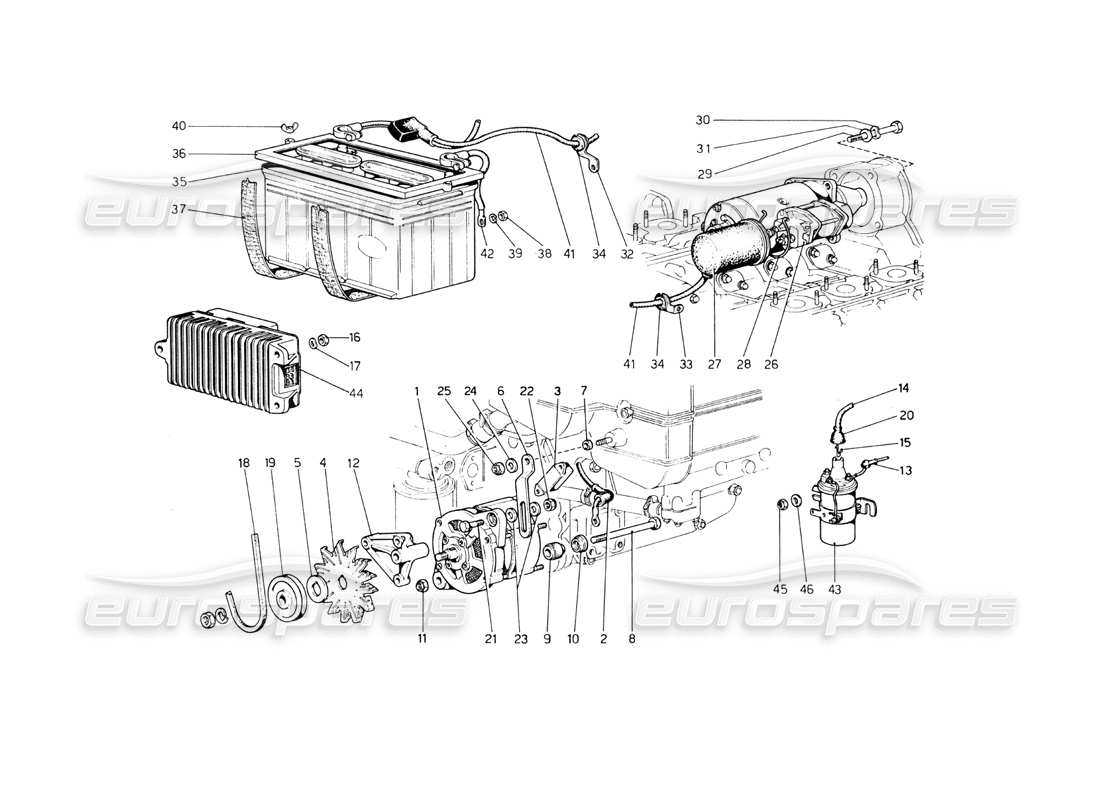 ferrari 365 gt4 berlinetta boxer schema delle parti della generazione attuale (dall'auto n. 18265).