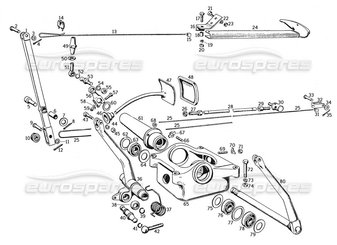 ferrari 250 gte (1957) pedale del freno e controllo del freno diagramma delle parti