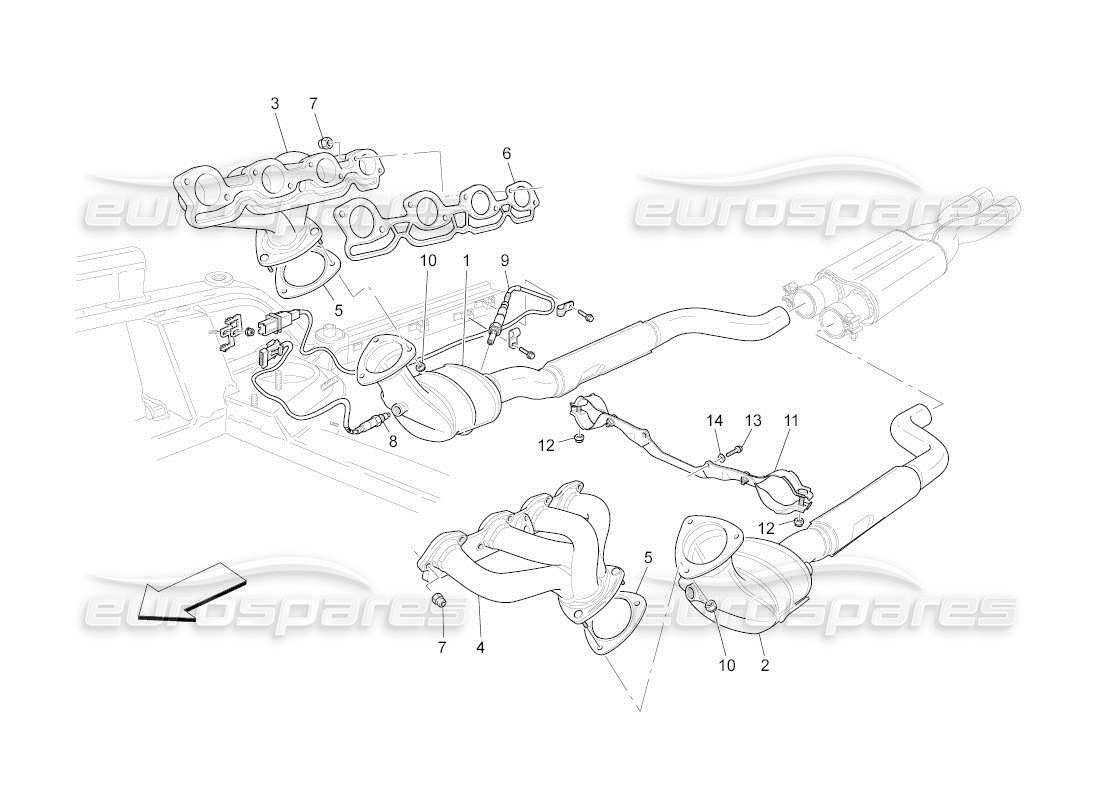 maserati qtp. (2011) 4.7 auto diagramma delle parti dei convertitori pre-catalitici e dei convertitori catalitici