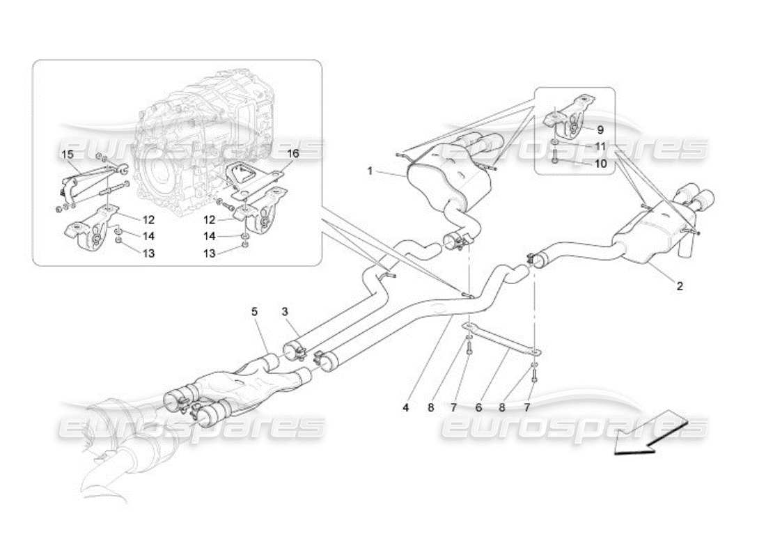 maserati qtp. (2005) 4.2 silenziatori diagramma delle parti