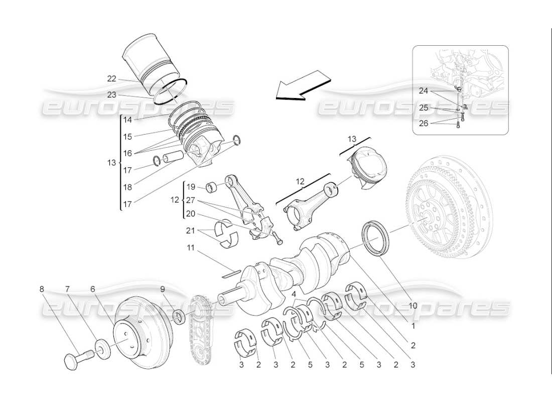 maserati qtp. (2009) 4.7 auto meccanismo a manovella diagramma delle parti