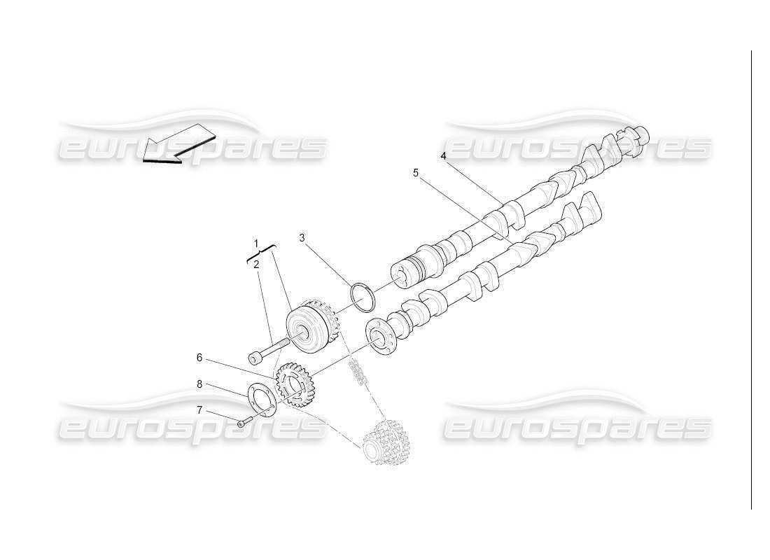 maserati qtp. (2007) 4.2 auto diagramma delle parti degli alberi a camme della testata destra