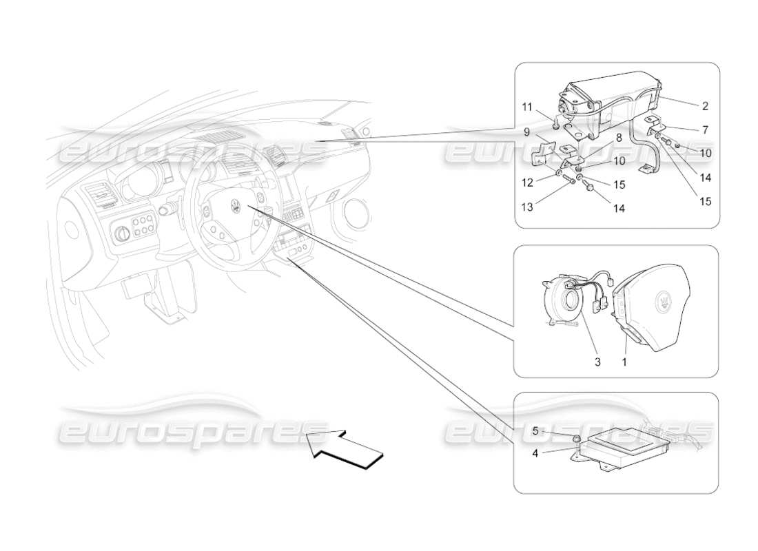 maserati grancabrio (2011) 4.7 diagramma delle parti del sistema airbag anteriore