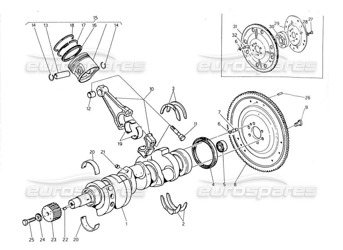 maserati 228 schema delle parti albero motore - pistoni - bielle e volano