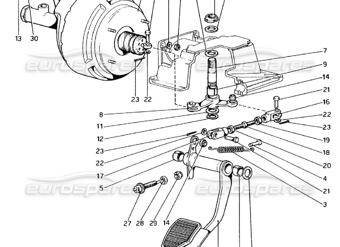 ferrari 308 gtb (1976) schema delle parti dell'impianto idraulico dei freni (varianti per versioni con guida a destra).
