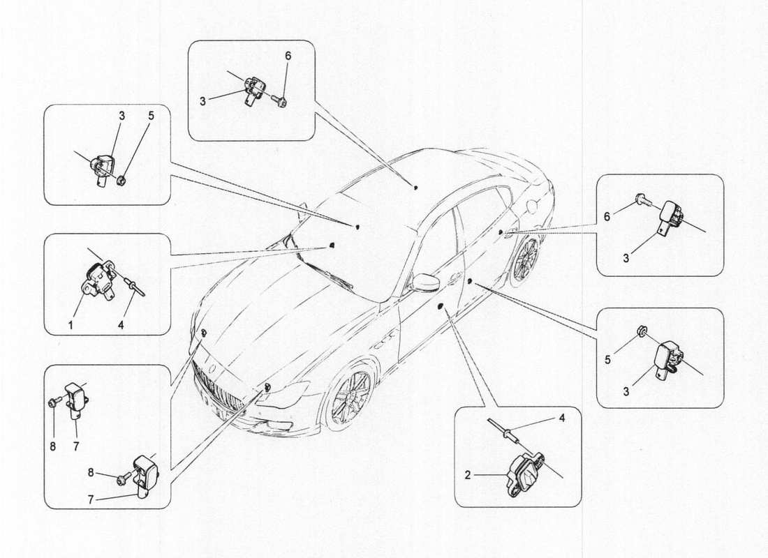 maserati qtp. v6 3.0 bt 410bhp 2wd 2017 diagramma delle parti dei sensori di collisione
