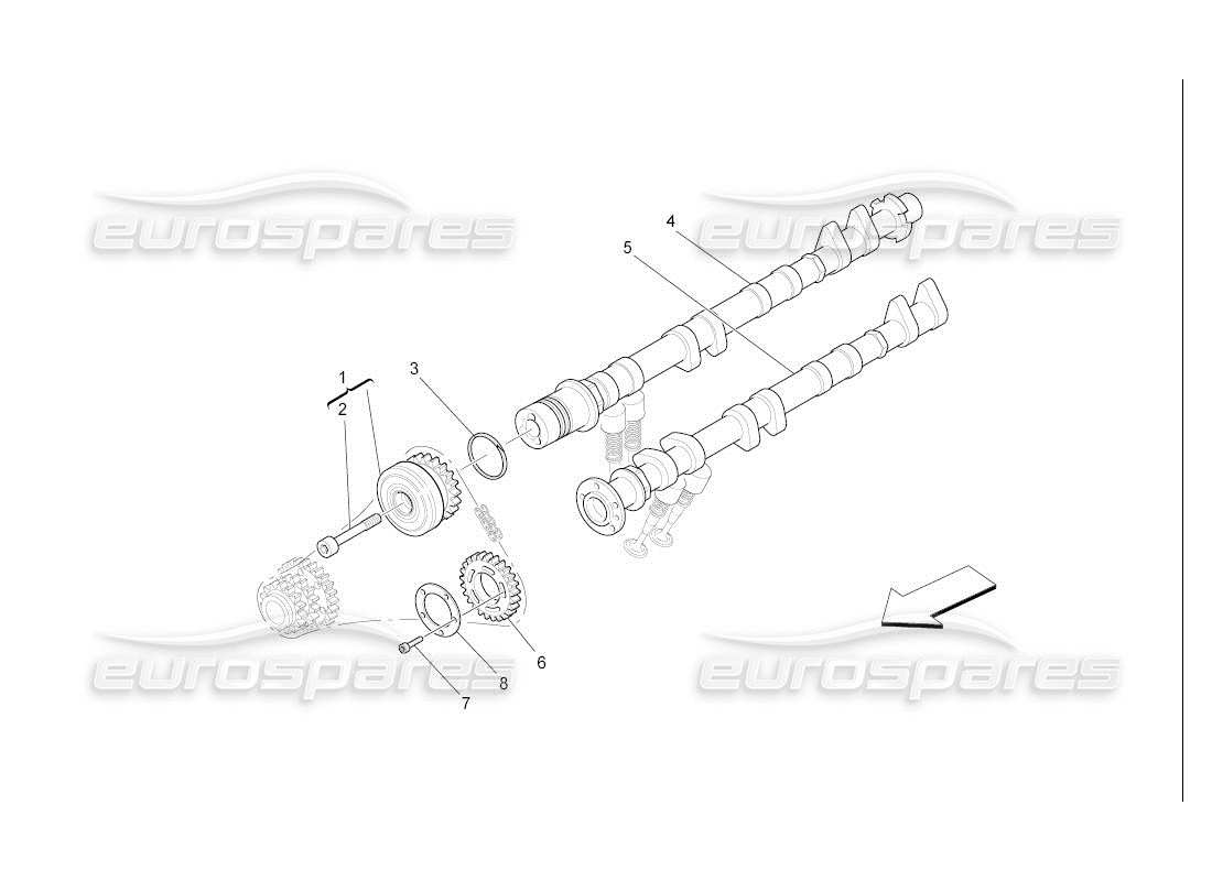 maserati qtp. (2007) 4.2 auto diagramma delle parti degli alberi a camme della testata sinistra