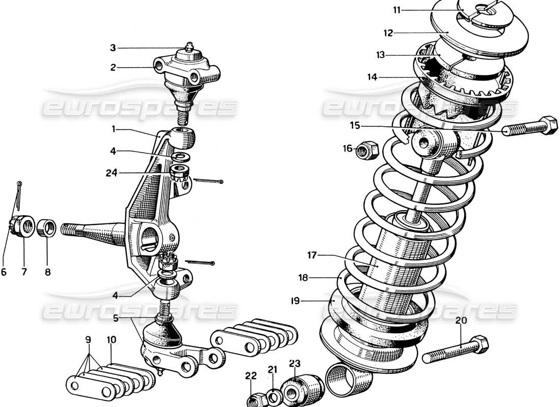 ferrari 330 gtc coupe sospensioni anteriori - sterzo girevoli diagramma delle parti