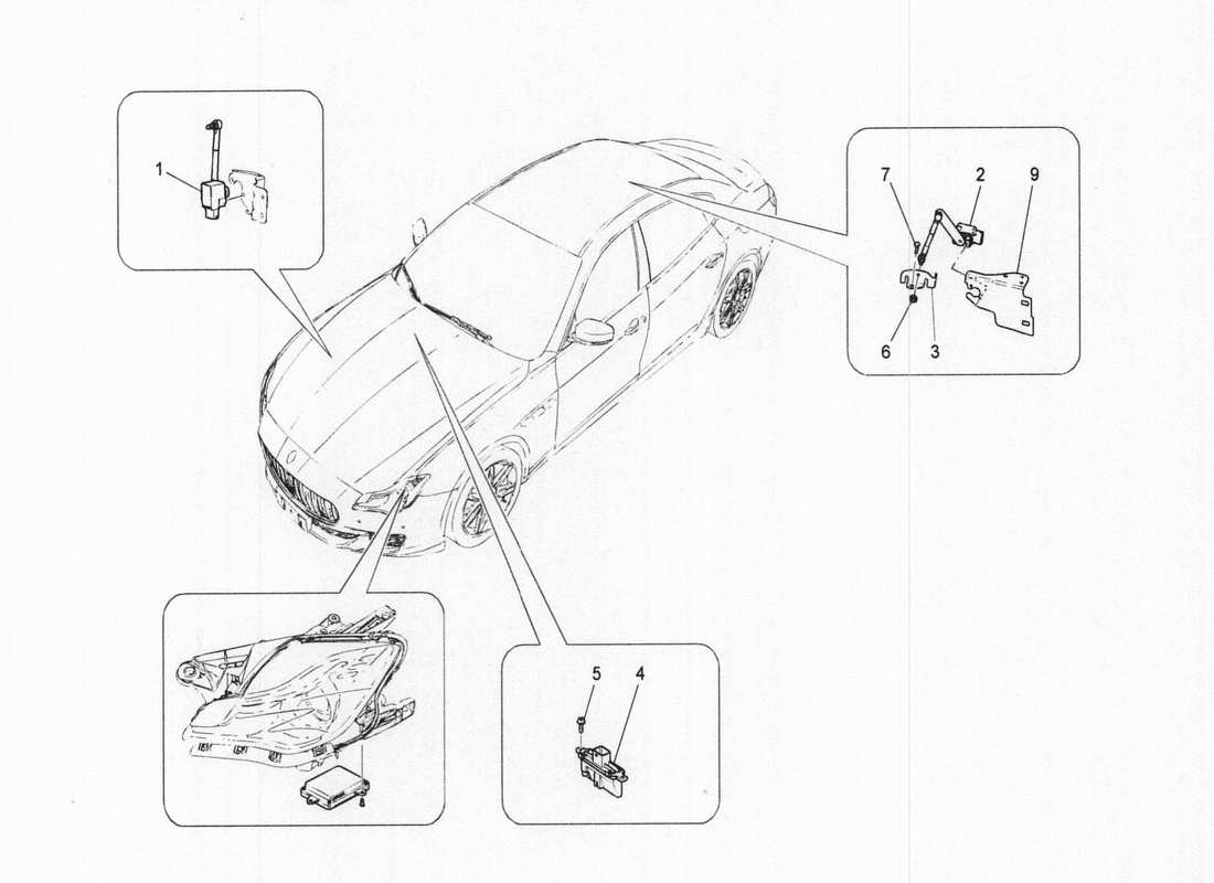 maserati qtp. v6 3.0 bt 410bhp 2wd 2017 diagramma delle parti di controllo del sistema di illuminazione