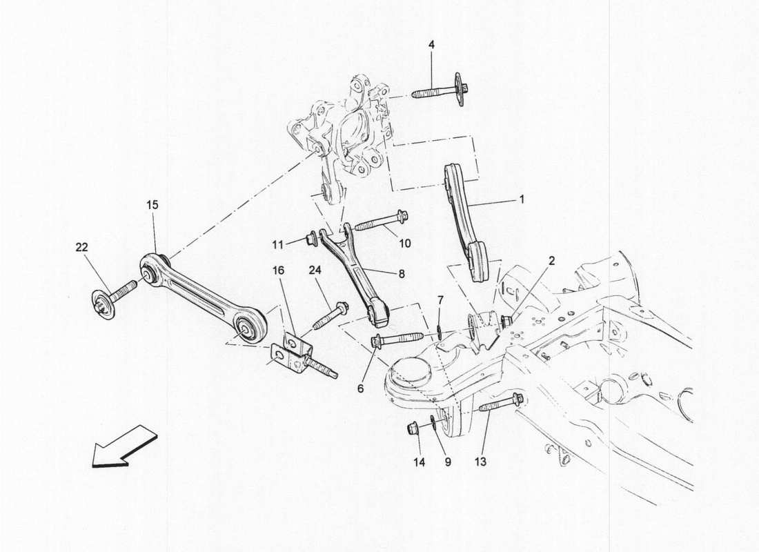 maserati qtp. v6 3.0 bt 410bhp 2wd 2017 diagramma delle parti della sospensione posteriore