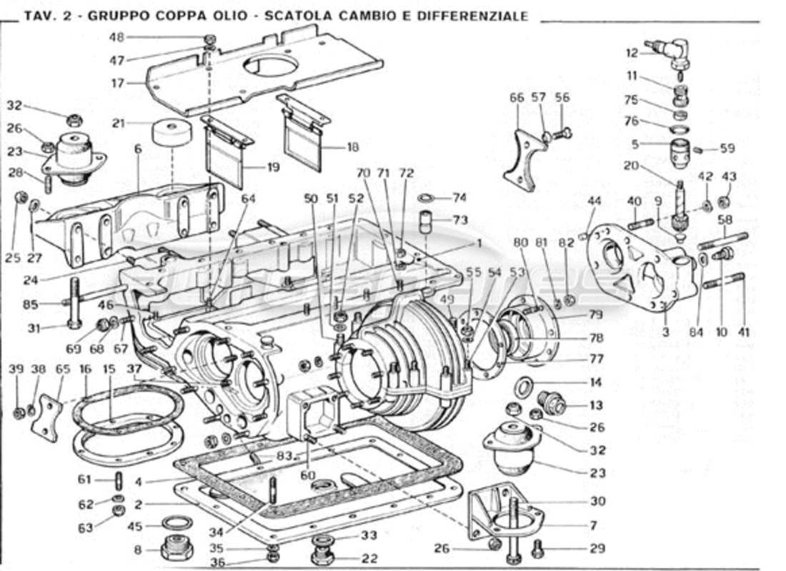 ferrari 246 gt series 1 coppa dell'olio: diagramma delle parti del cambio e del differenziale