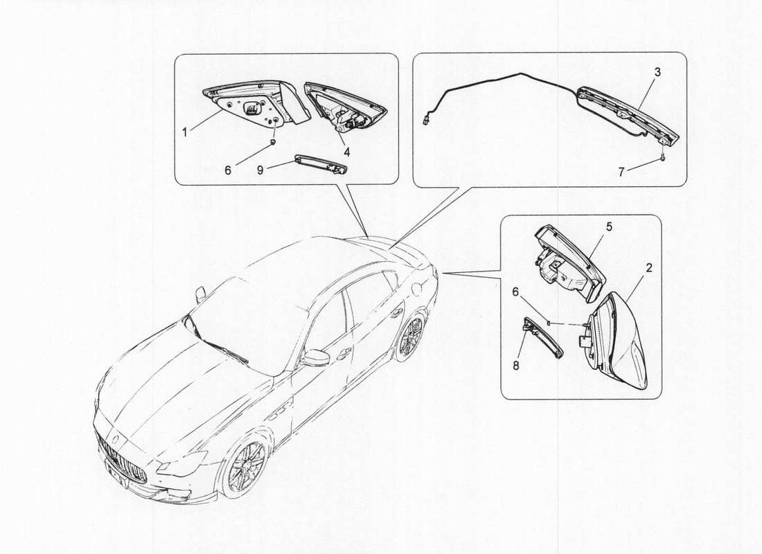 maserati qtp. v6 3.0 bt 410bhp 2wd 2017 diagramma delle parti dei gruppi ottici posteriori