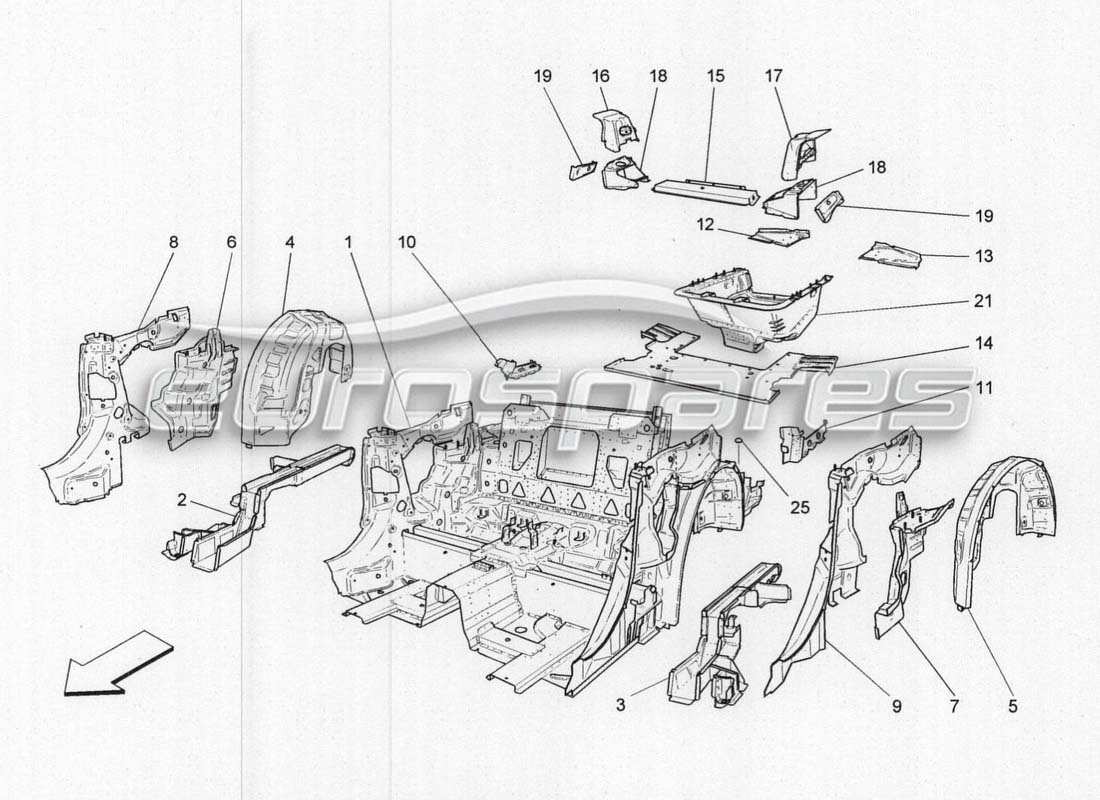 maserati grancabrio mc centenario schema delle parti delle strutture posteriori e dei telai