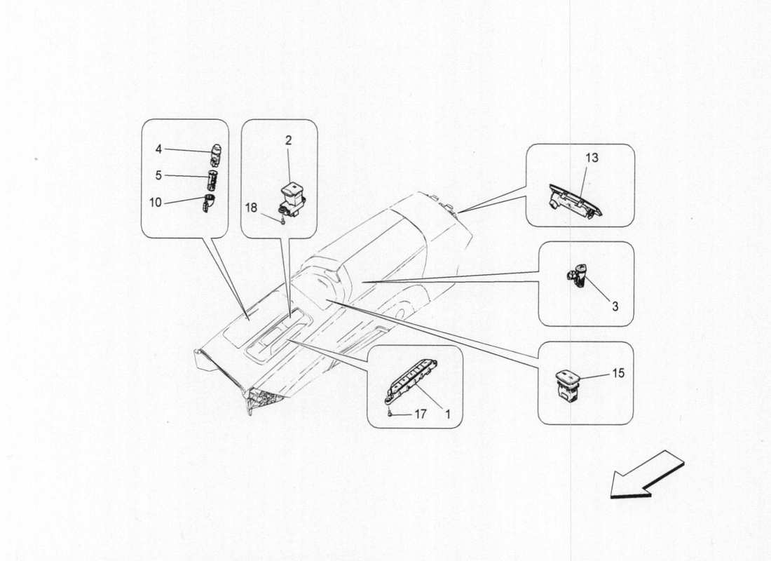 maserati qtp. v6 3.0 bt 410bhp 2015 diagramma delle parti dei dispositivi della console centrale