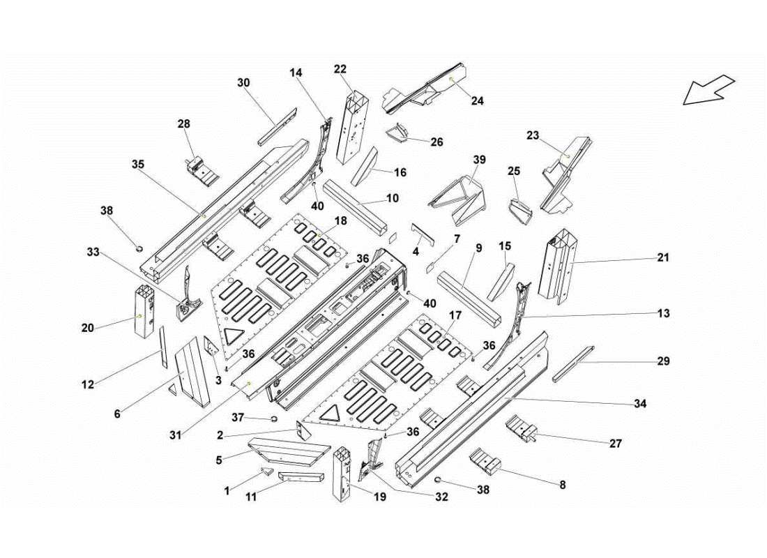 lamborghini gallardo sts ii sc diagramma delle parti degli elementi del telaio centrale