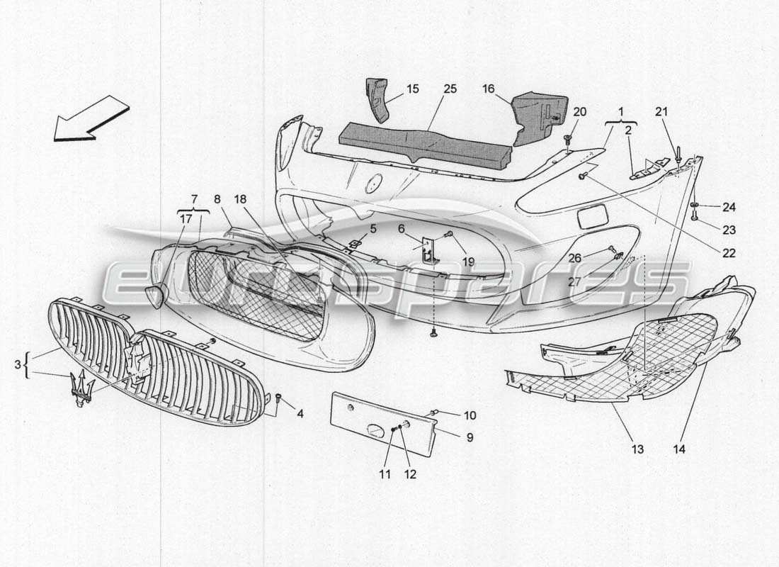 maserati grancabrio mc centenario schema delle parti paraurti anteriore