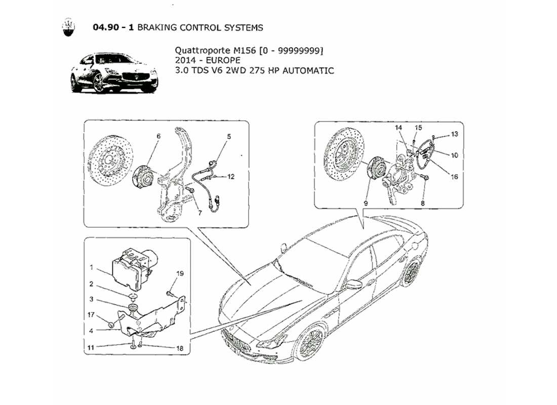 maserati qtp. v6 3.0 tds 275bhp 2014 diagramma delle parti dei sistemi di controllo della frenatura