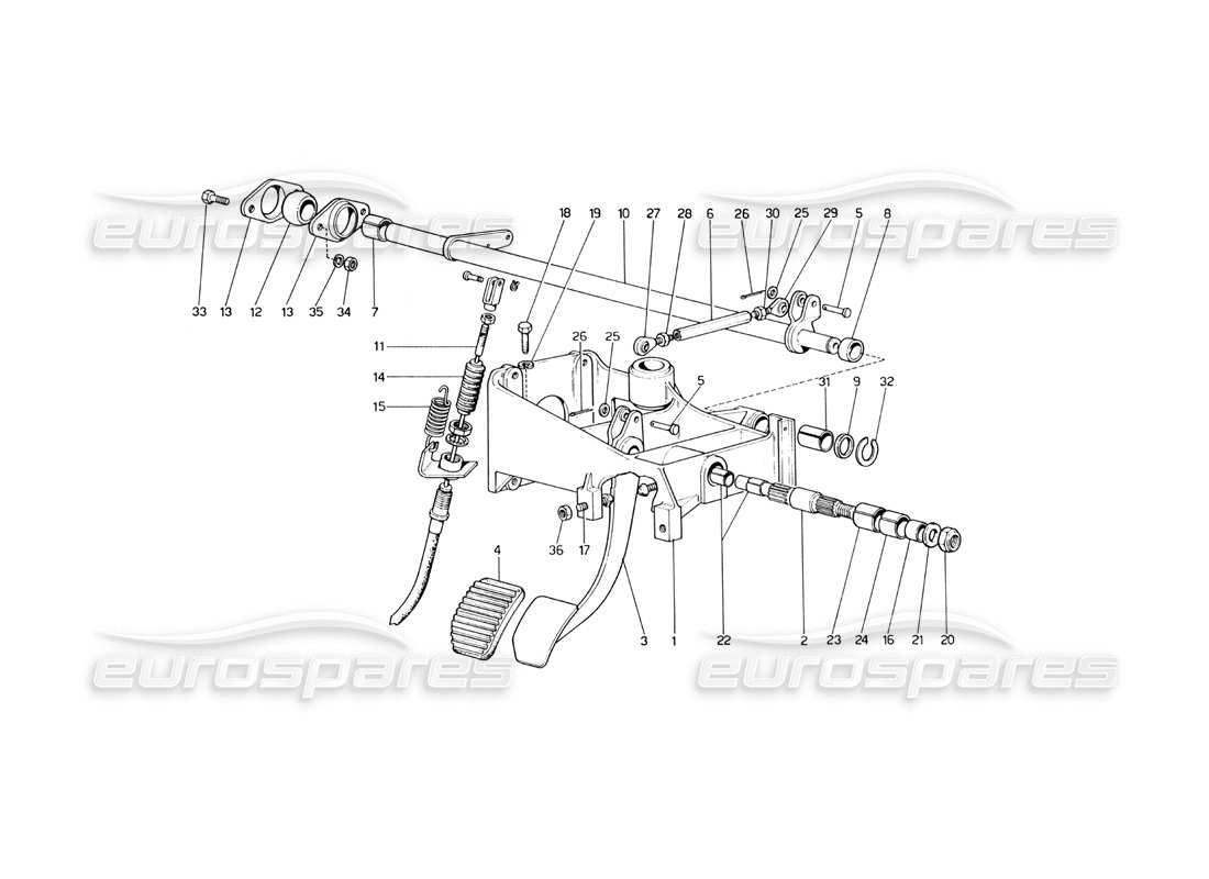ferrari 246 dino (1975) schema parti pedaliera - comando frizione (varianti per versioni rhd).