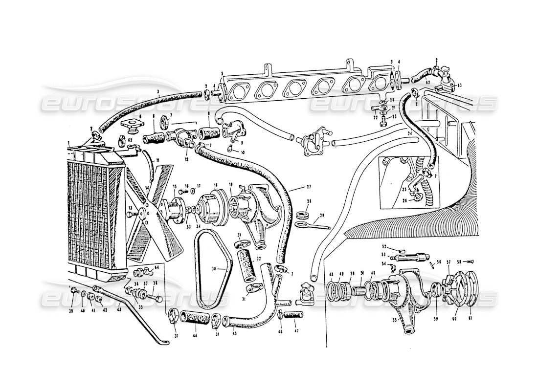 maserati 3500 gt diagramma delle parti di raffreddamento del motore