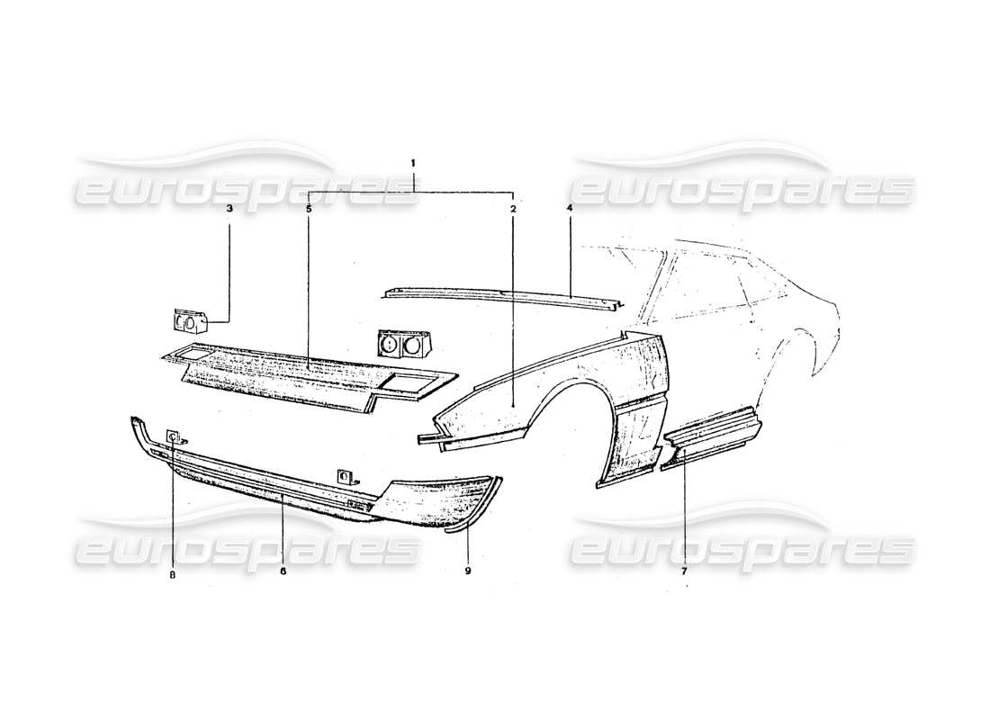 ferrari 365 gt4 2+2 coachwork diagramma delle parti dei pannelli frontali