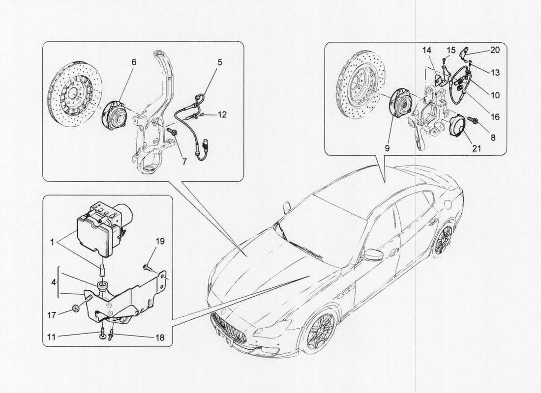 maserati qtp. v6 3.0 bt 410bhp 2wd 2017 diagramma delle parti dei sistemi di controllo della frenatura