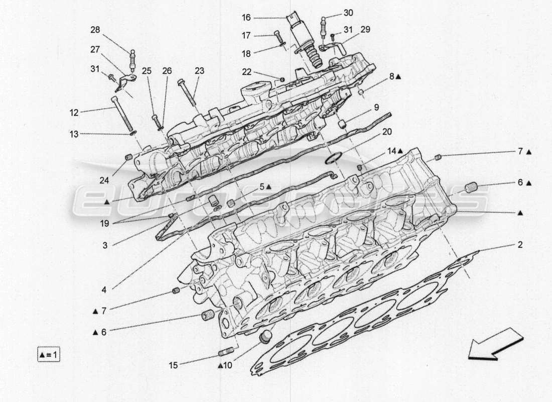 maserati qtp. v8 3.8 530bhp 2014 auto schema delle parti della testata destra