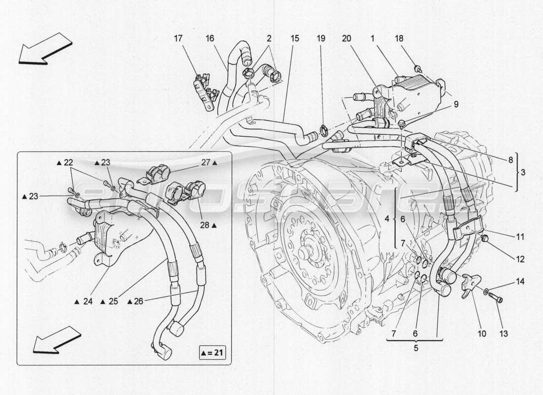 maserati qtp. v8 3.8 530bhp 2014 auto diagramma delle parti di raffreddamento dell'olio del cambio e della lubrificazione