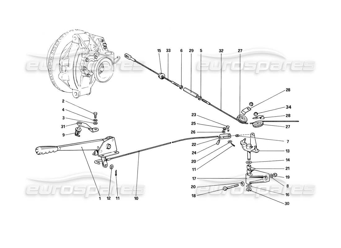 ferrari 308 (1981) gtbi/gtsi diagramma delle parti del controllo del freno a mano