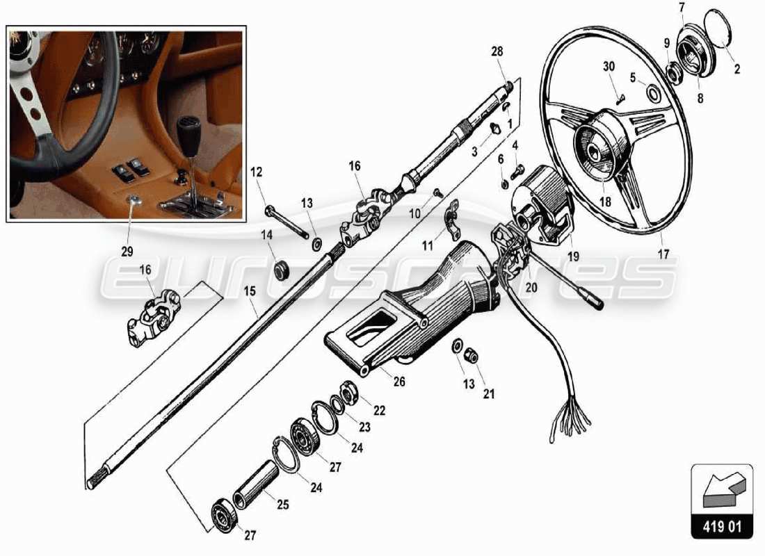 lamborghini miura p400s diagramma della parte dello sterzo