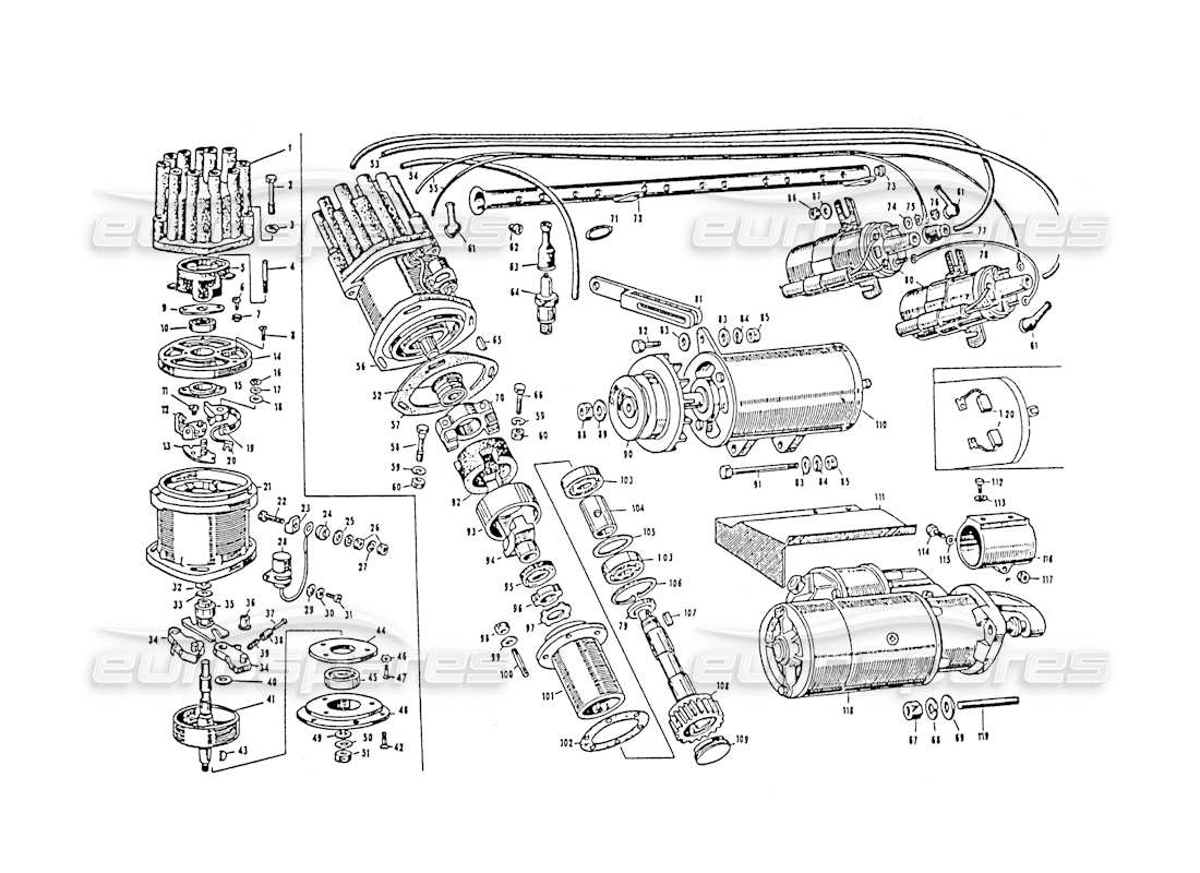 maserati 3500 gt apparecchiature elettriche, motore diagramma delle parti