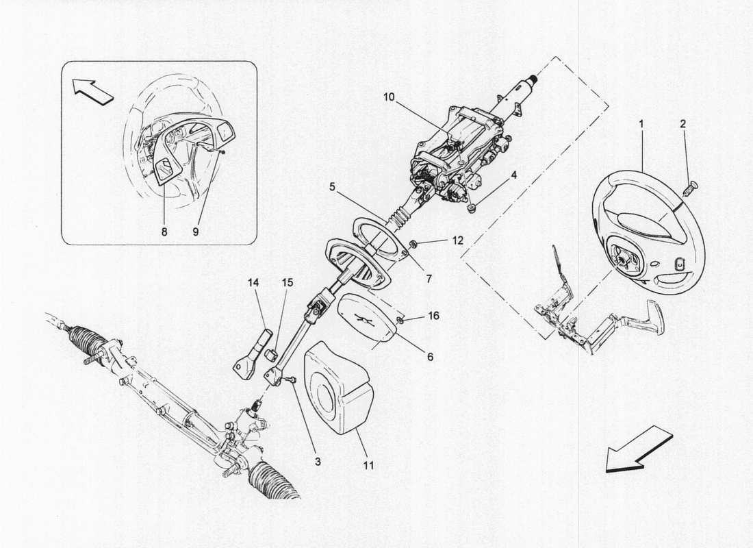 maserati qtp. v6 3.0 bt 410bhp 2wd 2017 schema delle parti del piantone dello sterzo e dell'unità del volante