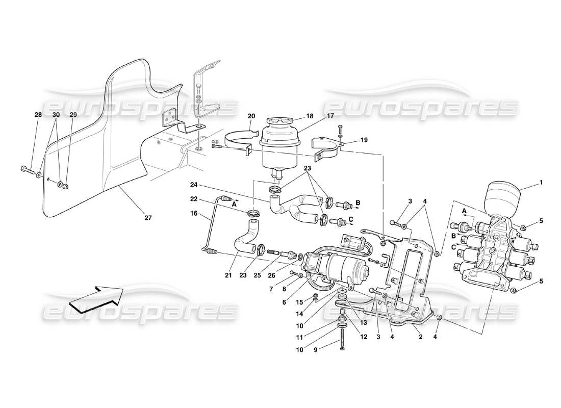 ferrari 360 challenge (2000) schema delle parti centralina e serbatoio