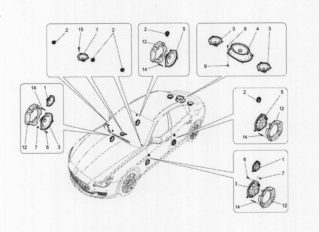 maserati qtp. v6 3.0 bt 410bhp 2wd 2017 schema delle parti del sistema di diffusione del suono