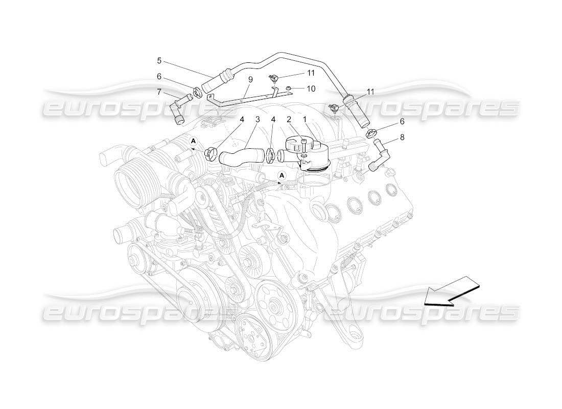 maserati qtp. (2011) 4.2 auto diagramma delle parti del sistema di ricircolo dei vapori d'olio