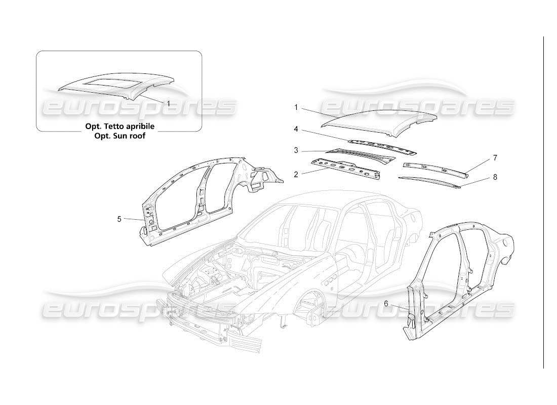 maserati qtp. (2007) 4.2 auto schema delle parti della carrozzeria e dei pannelli di rivestimento esterni centrali