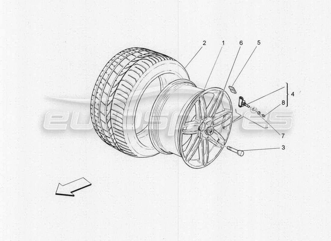 maserati qtp. v8 3.8 530bhp 2014 auto diagramma delle parti di ruote e pneumatici
