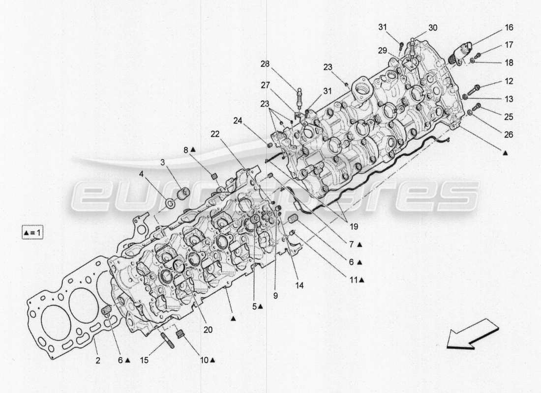 maserati qtp. v8 3.8 530bhp 2014 auto diagramma delle parti della testata del cilindro sinistra
