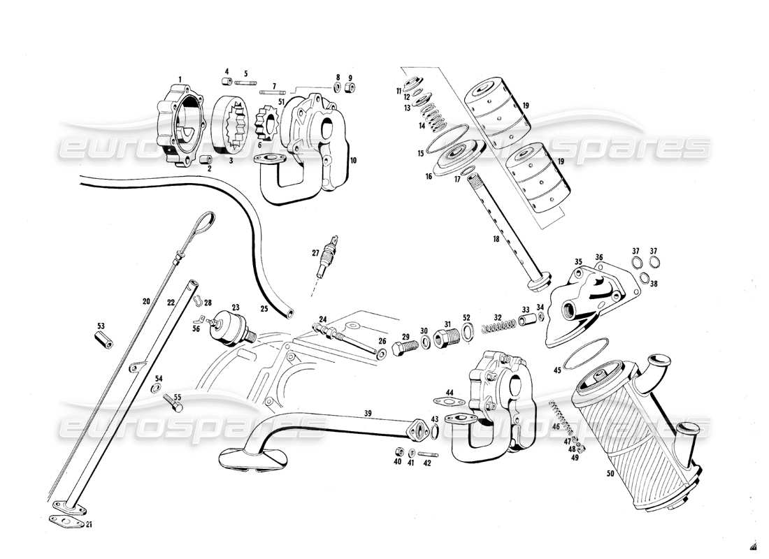 maserati qtp.v8 4.7 (s1 & s2) 1967 diagramma delle parti della pompa dell'olio e del filtro