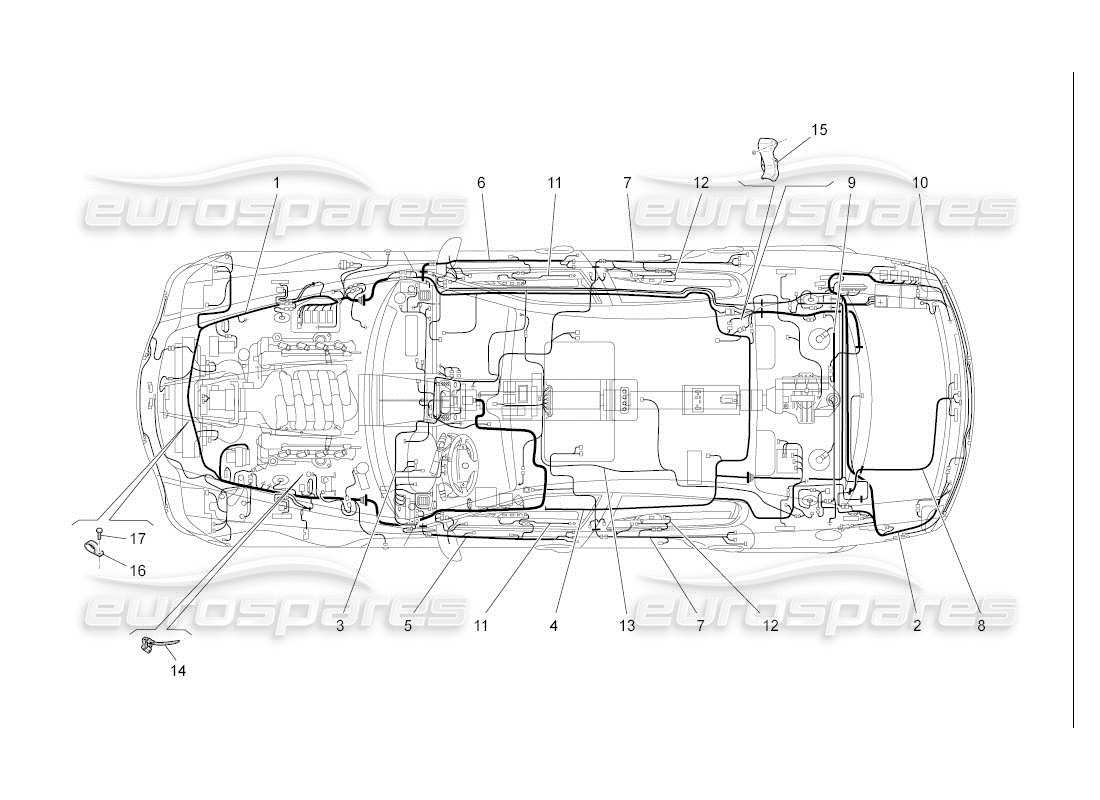 maserati qtp. (2007) 4.2 auto schema delle parti del cablaggio principale